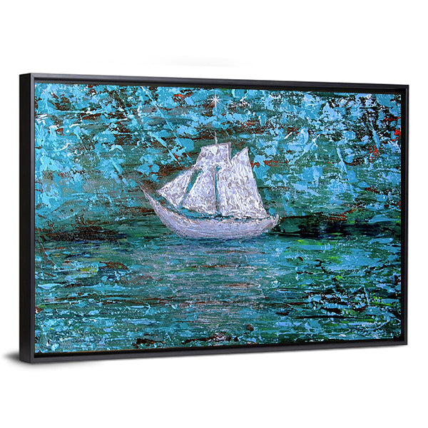 White Three-masted Sailboat at Twilight Canvas Wall Art