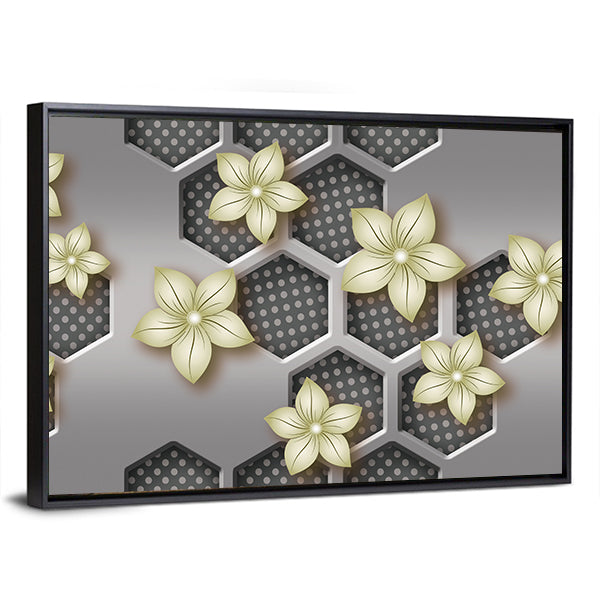 3d Geometric Flower with Honeycomb Pattern Canvas Wall Art