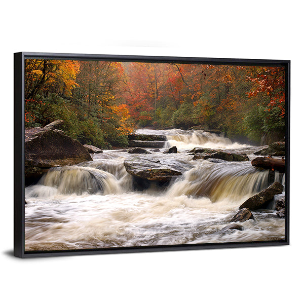 Autumn Mountain River In Carolina Canvas Wall Art