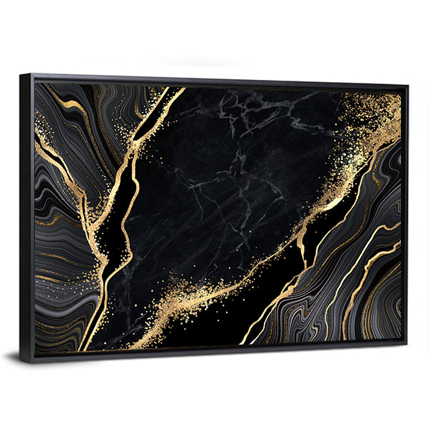 Black Marble With Gold Veins Canvas Wall Art