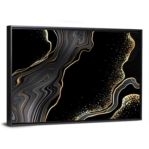 Textured Black Marble With Gold Veins Canvas Wall Art