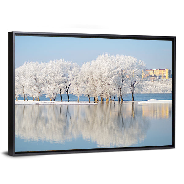 Winter Landscape By The River Canvas Wall Art