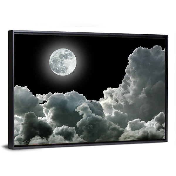 Moon In Black Stormy Clouds Canvas Wall Art
