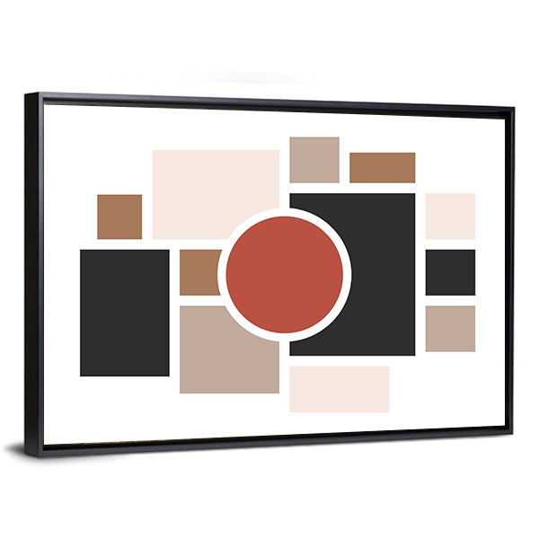 Central Red Circle Geometric Collage Canvas Wall Art