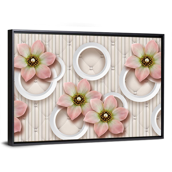 3d Pink Floral with Pearl-centered Blooms Canvas Wall Art