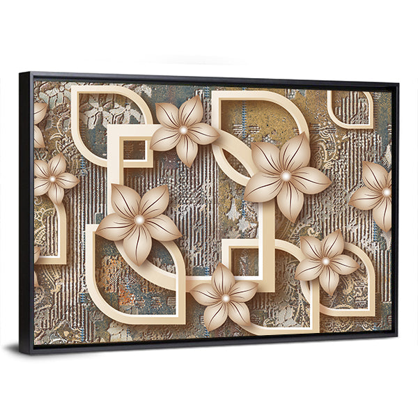 Gold Five-petal Floral Geometric Canvas Wall Art