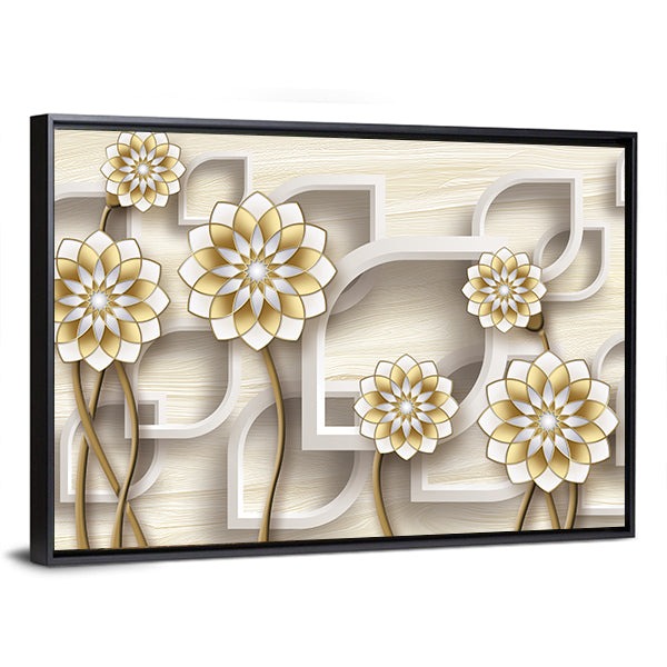 3d Gold and White Floral Illustration Canvas Wall Art