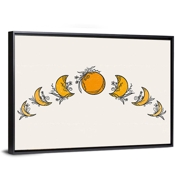 Minimalist Moon Phases Citrus Canvas Wall Art
