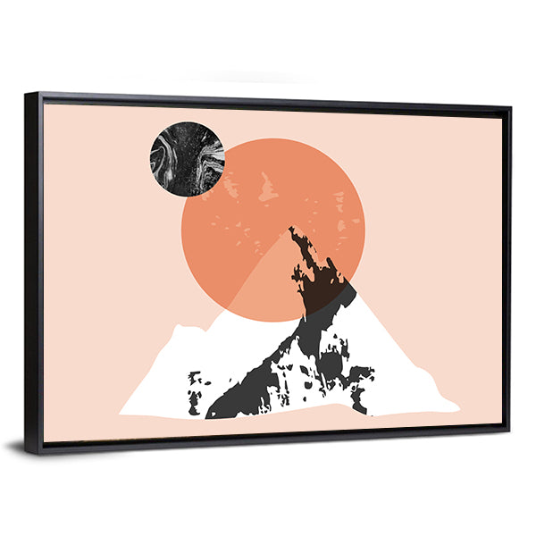 Sun and Moon Minimalist Mountain Landscape Canvas Wall Art