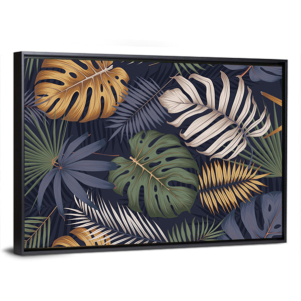 Monstera and Palm Leaf Pattern Canvas Wall Art
