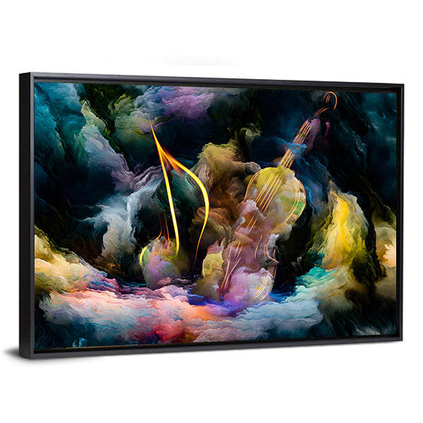 Golden Violin in Colorful Nebula Canvas Wall Art