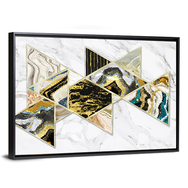 Gold-rimmed Geometric Geode on White Marble Canvas Wall Art
