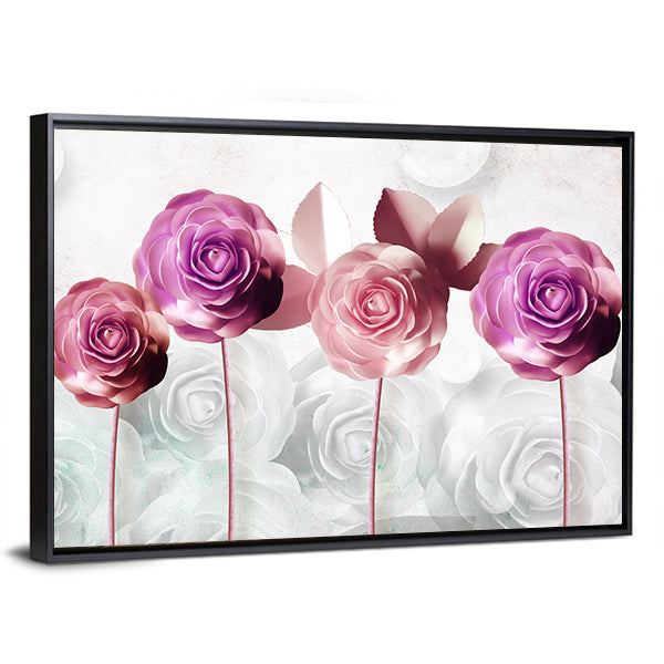 Pink and Purple Stylized Rose Illustration Canvas Wall Art