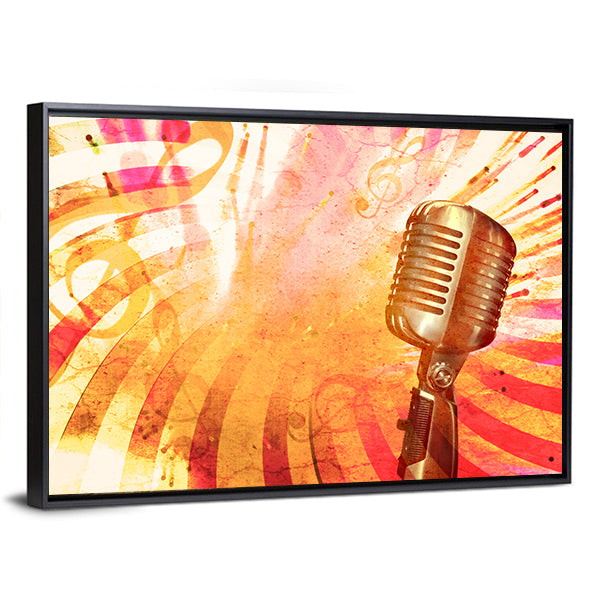 Retro Microphone with Musical Notes Canvas Wall Art