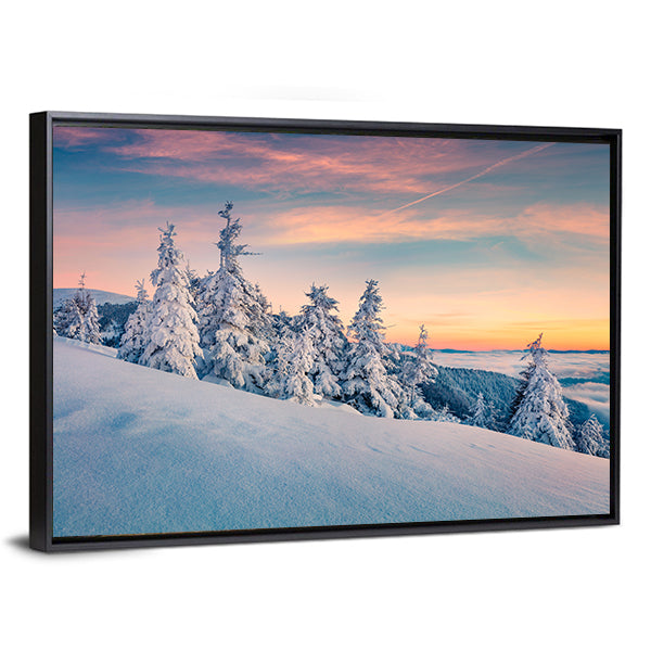 Winter Sunset In Carpathians Ukraine Canvas Wall Art