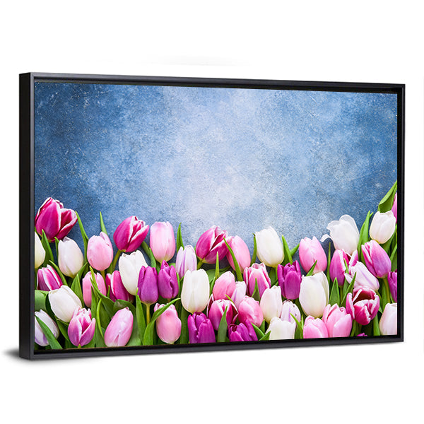 Border Of Pink And White Tulips Canvas Wall Art