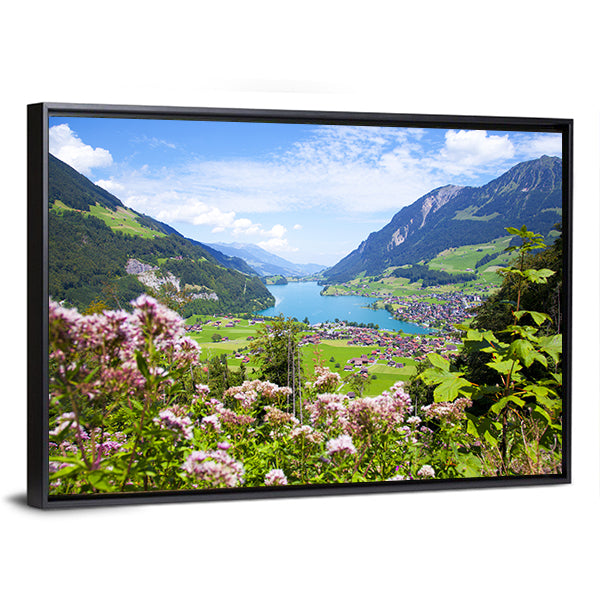 Summer Landscape In Lungern Village Canvas Wall Art