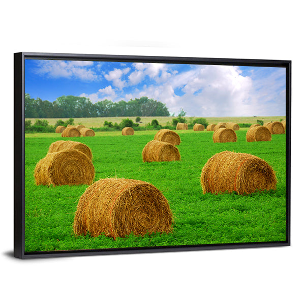 Hay Bales in a Field Canvas Wall Art
