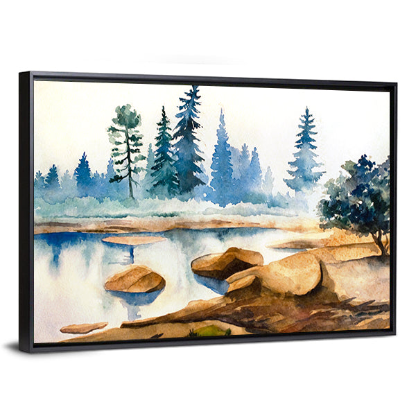 Watercolor Lake Landscape Canvas Wall Art
