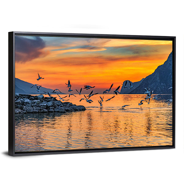Sunset At Lake Garda In Italy Canvas Wall Art