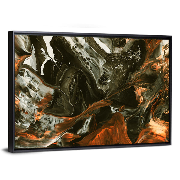 Black and Burnt Orange Marbled Abstract Canvas Wall Art