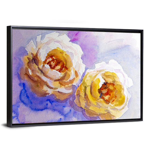 Two Yellow Roses Watercolor Painting Canvas Wall Art
