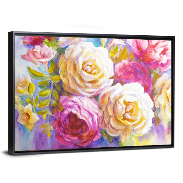Sketch Of Peonies And Roses Bouquet Canvas Wall Art