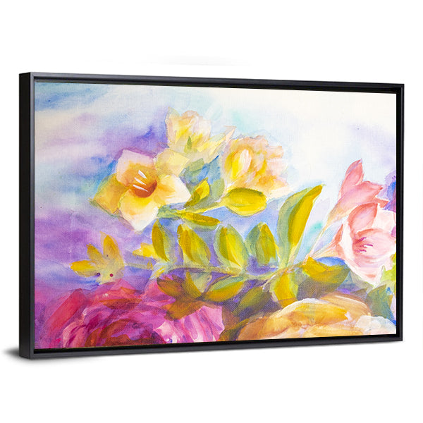 Artistic Peonies And Roses Bouquet Canvas Wall Art