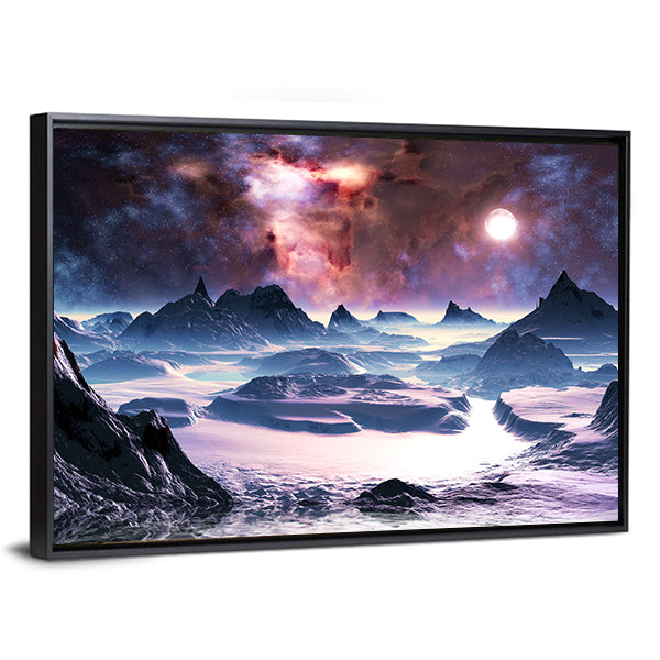 Winter Aurora Over Alien Landscape Canvas Wall Art