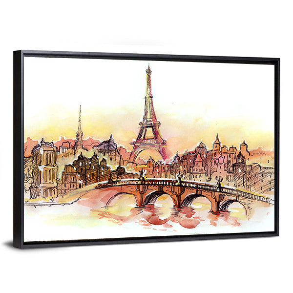 Paris Sunset Skyline with Eiffel Tower Canvas Wall Art