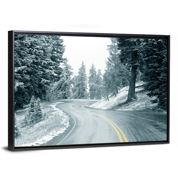 Snow On Mountain Highway In Oregon Canvas Wall Art