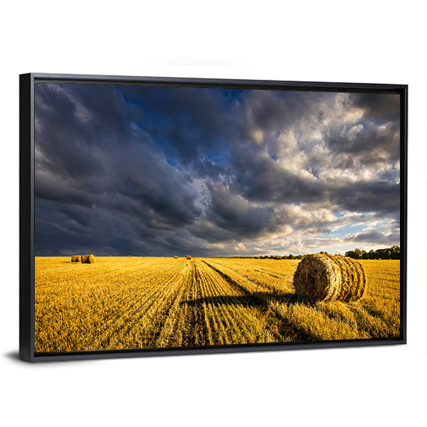 Golden Haystacks Field Canvas Wall Art
