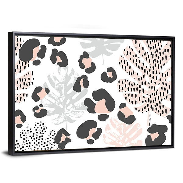 Pink and Black Leopard Monstera Pattern Canvas Wall Art