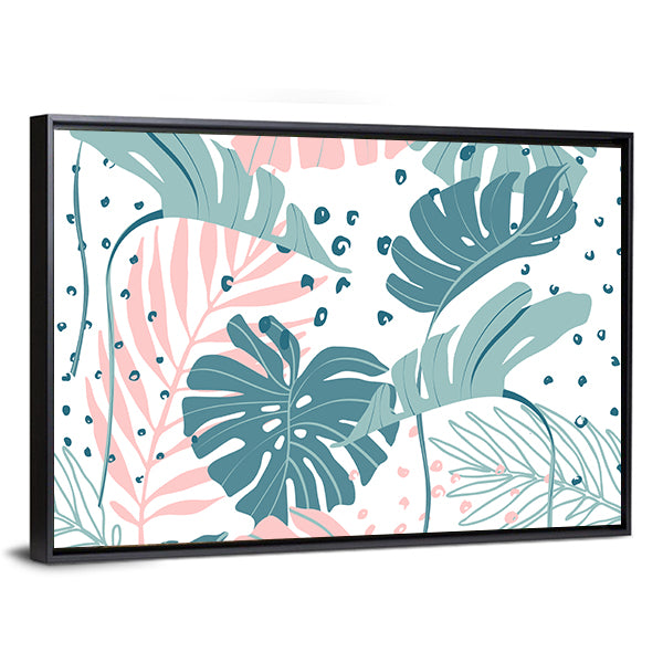 Monstera and Palm Leaves Abstract Canvas Wall Art