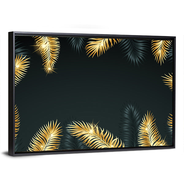 Golden Tropical Palm Leaves Canvas Wall Art