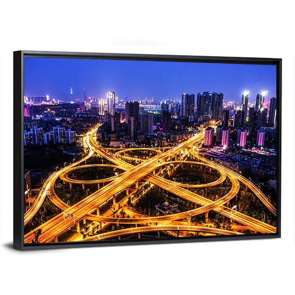 Night Traffic Interchange in Hanyang, Wuhan Canvas Wall Art