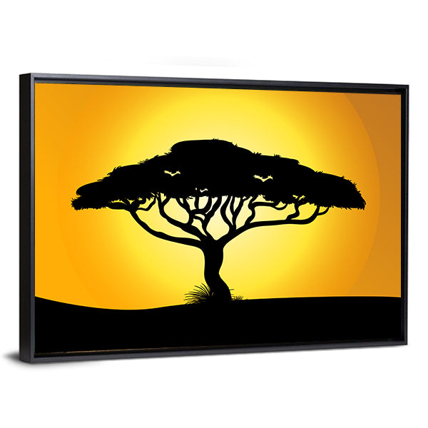 African Savanna Sunset Silhouette Canvas Wall Art