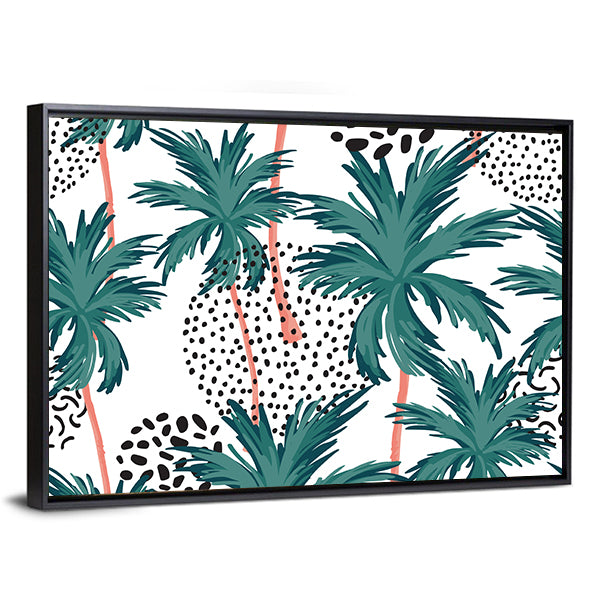 Teal Palm Fronds Pattern Canvas Wall Art
