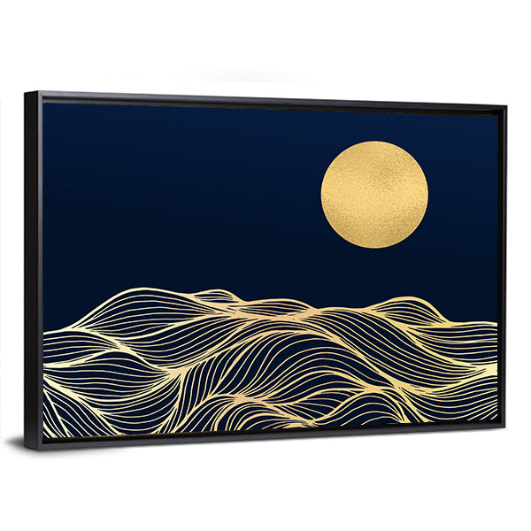 Golden Sun Over Wavy Blue Hills Canvas Wall Art
