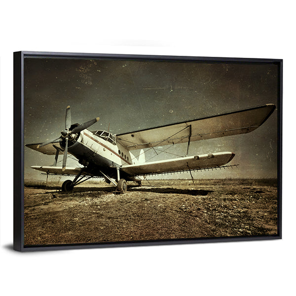 Grunge Vintage Military Biplane Canvas Wall Art