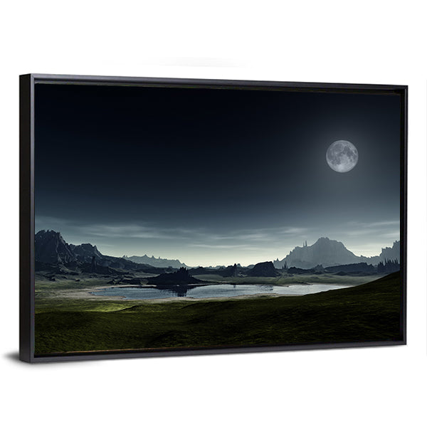 Moonlit Mountain Lake Canvas Wall Art