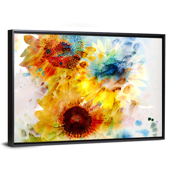 Watercolor Sunflowers Close-up Canvas Wall Art