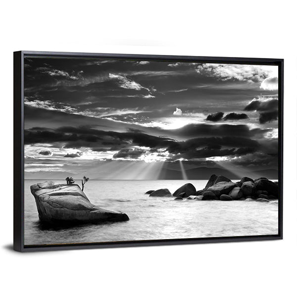 Cloud Burst Over Bonsai Rock At Lake Tahoe Canvas Wall Art