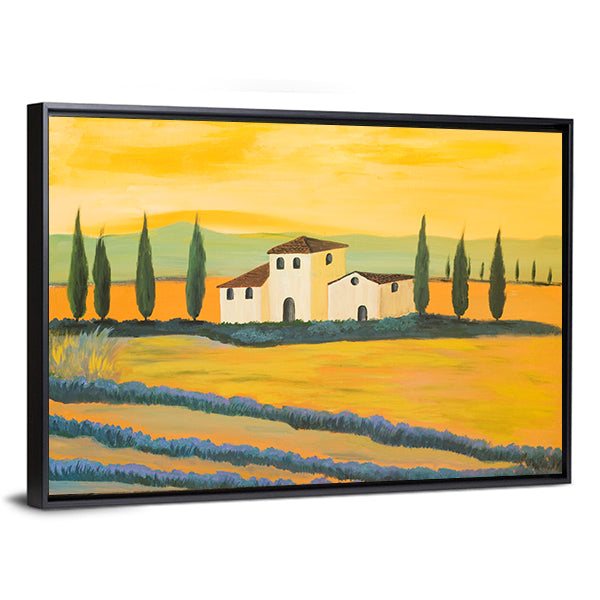 Tuscan Lavender Fields with Cypress Trees Canvas Wall Art