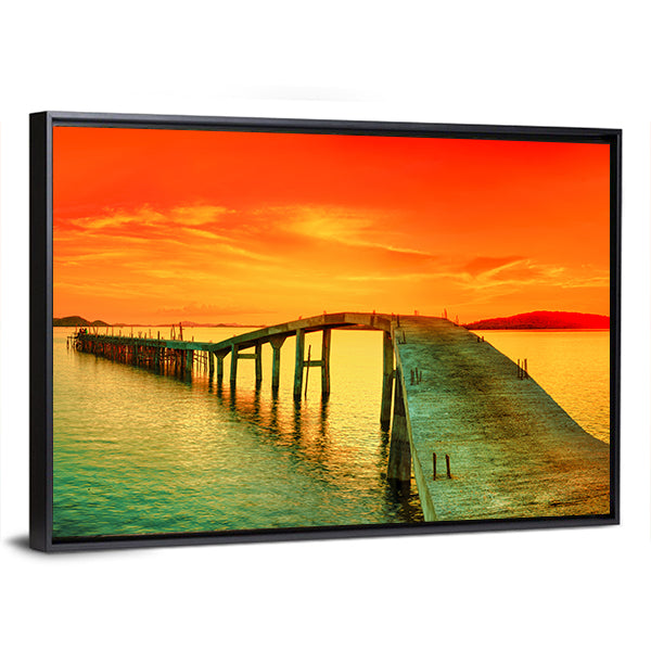 Sunset Over The Sea Pier Canvas Wall Art