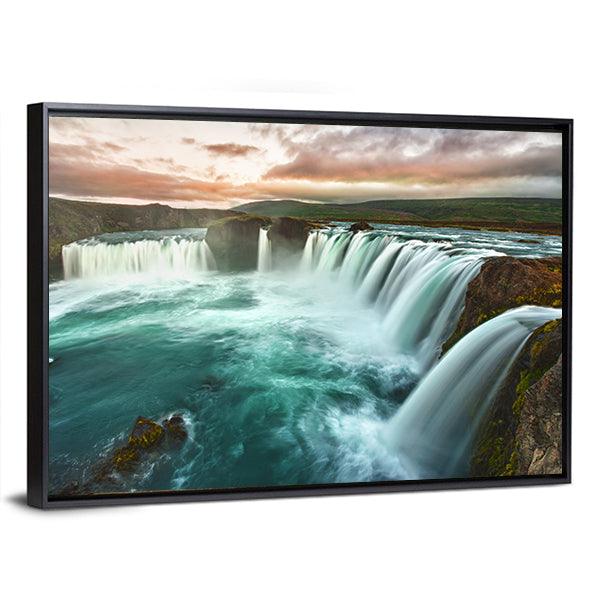 Godafoss Waterfall at Sunset Canvas Wall Art