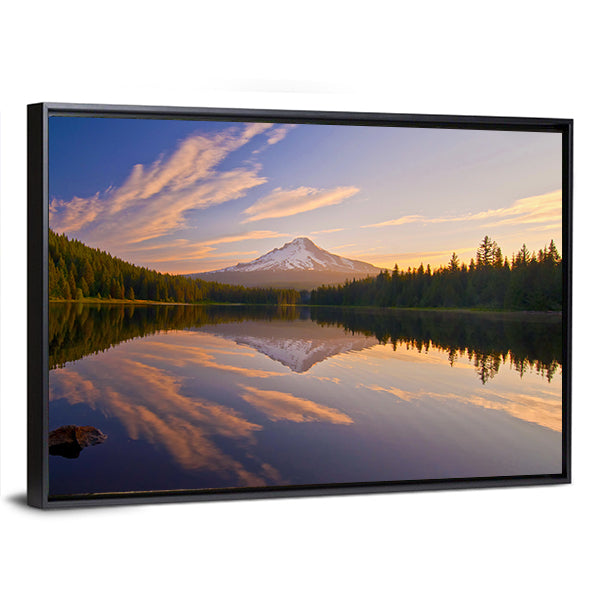 Sunrise In Trillium Lake In Oregon Canvas Wall Art