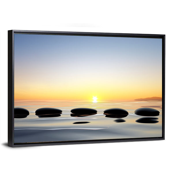 Lake With Zen Stones Canvas Wall Art