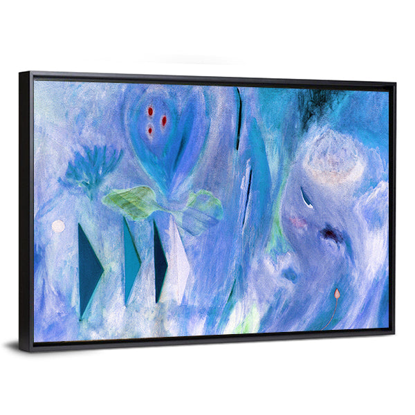 Dreamlike Blue Abstract with Stylized Face Canvas Wall Art