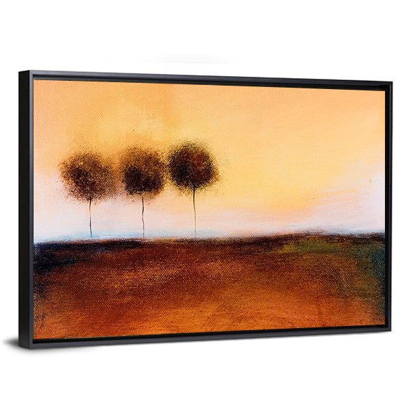 Abstract Three Trees in Autumn Field Canvas Wall Art